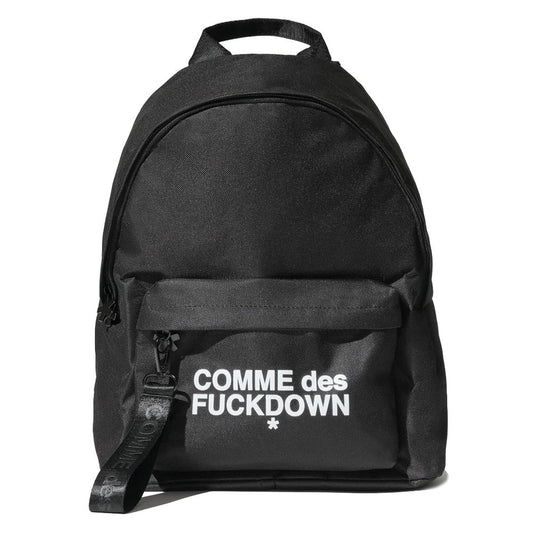 Comme Des Fuckdown Black Polyester Backpack with front logo and zip closure