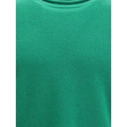 Comme Des Garçons Green Wool Sweatshirt with ribbed knit texture, round neckline, and long sleeves, ideal for elegant everyday wear.