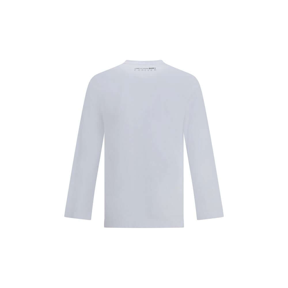 Comme Des Garçons White Cotton Long Sleeve T-Shirt with back logo print, AW25, regular fit, classic crew neck, 100% cotton.