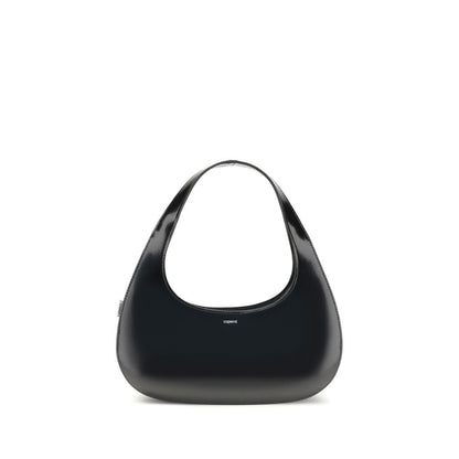 Coperni Black Leather Swipe Baguette Shoulder Bag with curved design and matte finish for stylish everyday wear.