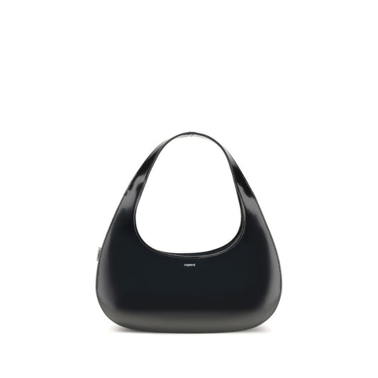 Coperni Black Leather Swipe Baguette Shoulder Bag with matte finish and curved lines, ideal for everyday style. AW25 collection.