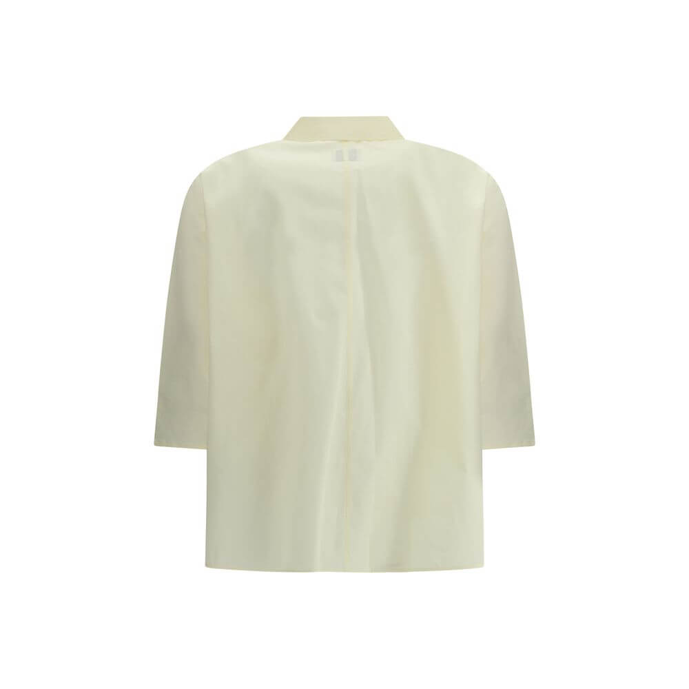 Cruna Yellow Cotton Blouse with classic collar and 3/4 sleeves, perfect for a refined and versatile look, back view.