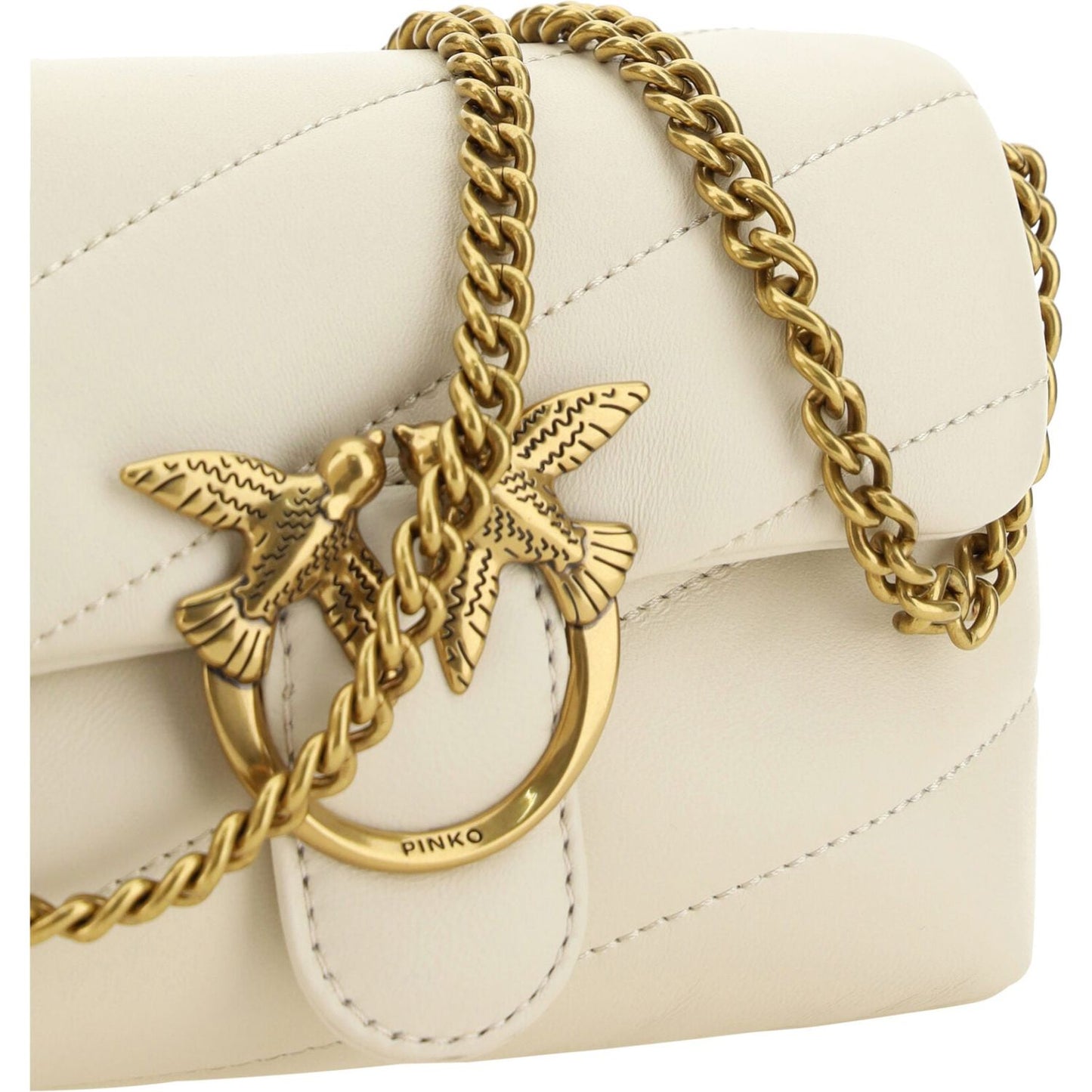 PINKO | Elegant White Quilted Leather Shoulder Bag| McRichard Designer Brands   