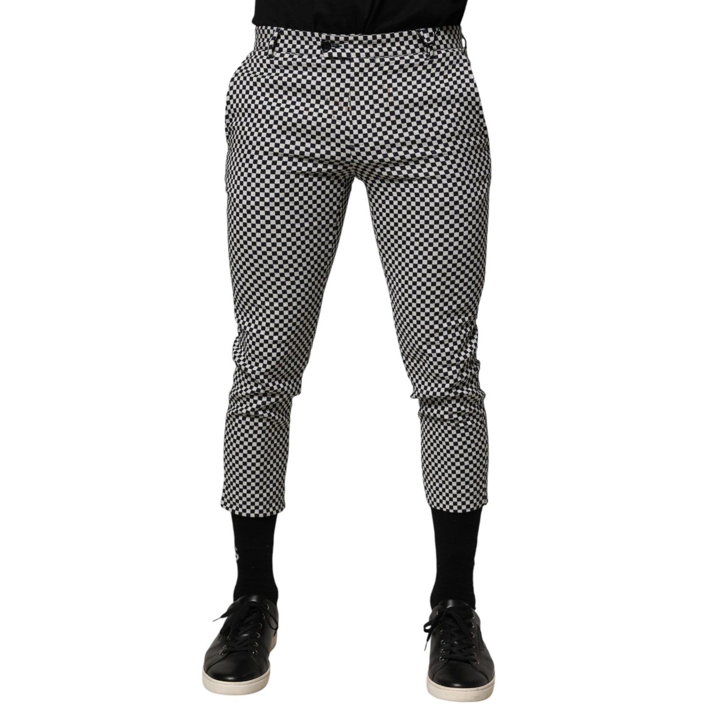 Daniele Alessandrini Black White Checkered Men Cropped Pants