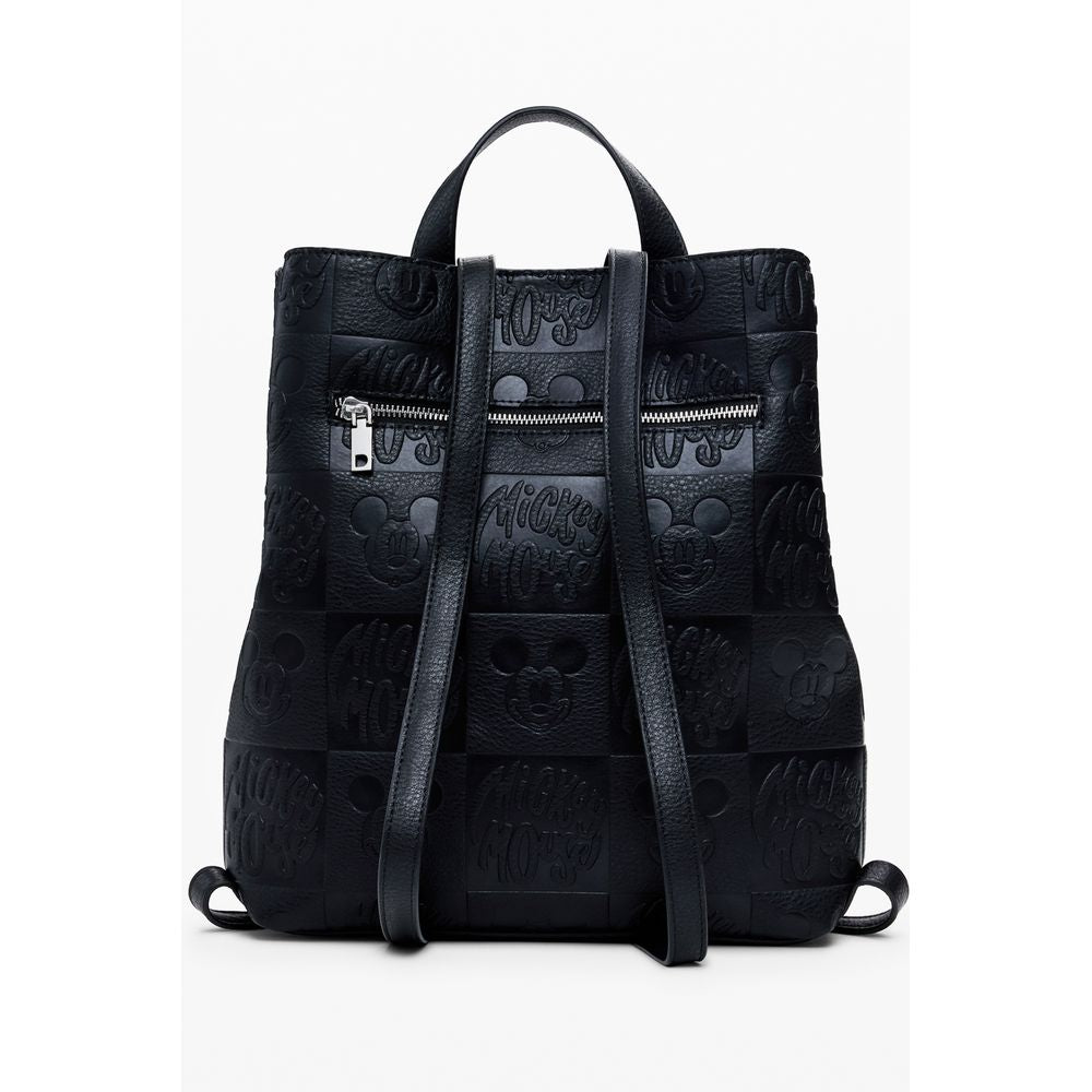 Desigual Black Polyethylene Women Backpack with Mickey Mouse design, urban-chic style, adjustable straps, and multiple compartments for organization.