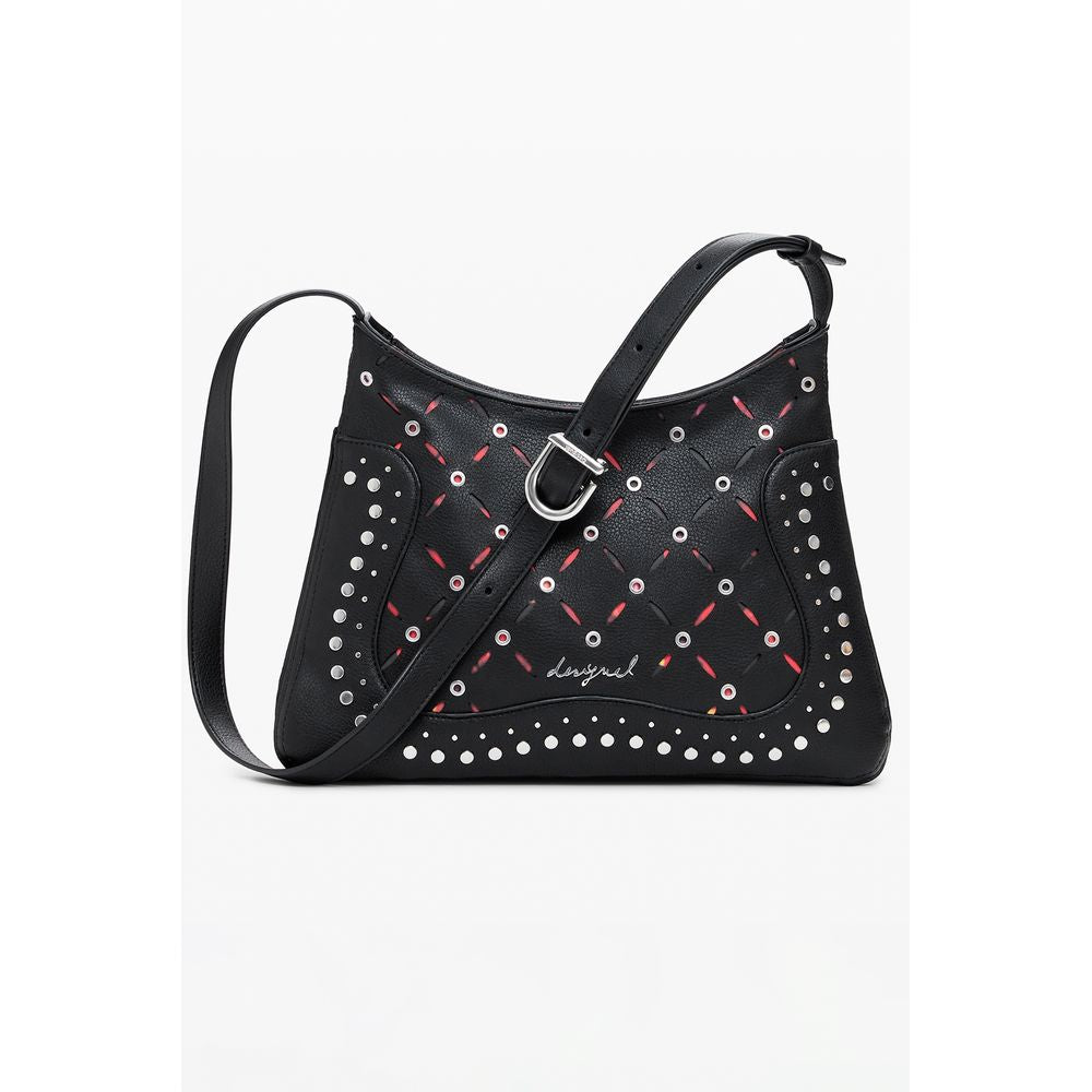 Desigual Black Polyethylene Women Handbag with adjustable strap, stud design, and secure closure, perfect for bold style statements.