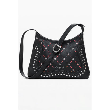 Desigual Black Polyethylene Women Handbag with adjustable strap, stud design, and secure closure, perfect for bold style statements.