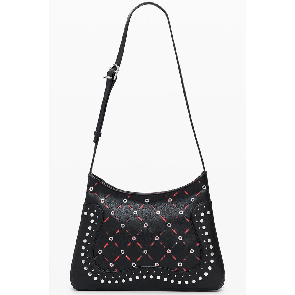 Alt Tag: Desigual Black Polyethylene Women Handbag with adjustable strap, stud adornments, and contrasting details for bold style.