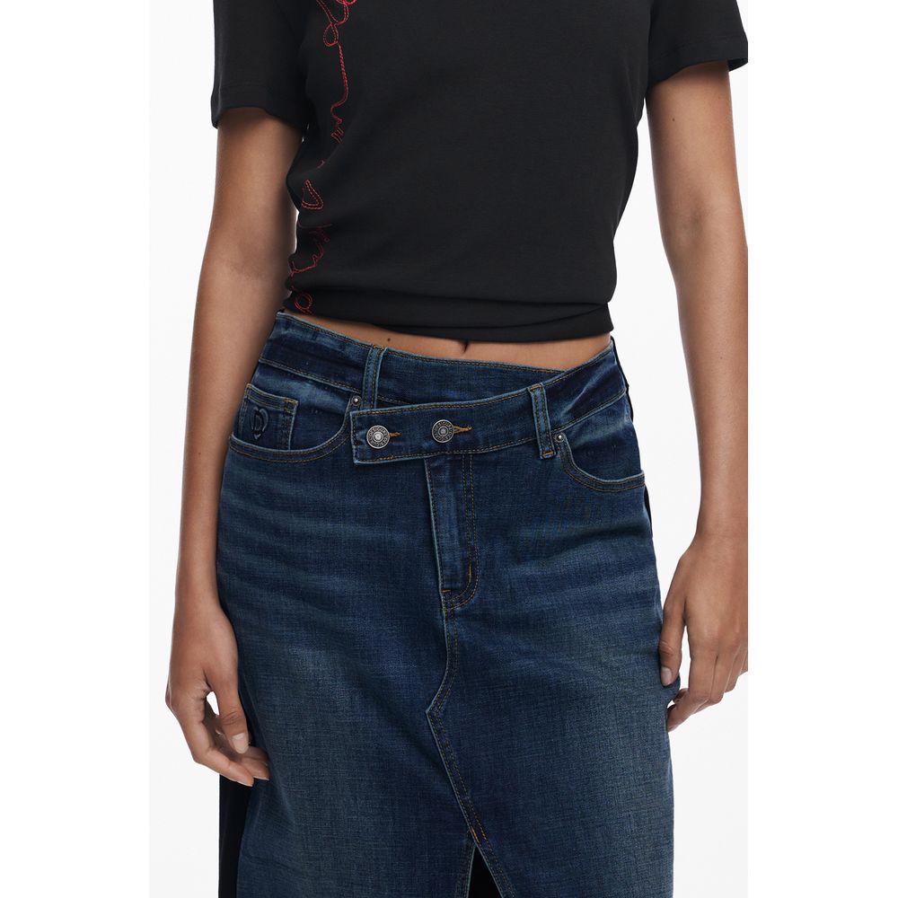 Desigual Blue Cotton Women Skirt with twisted silhouette and functional pockets