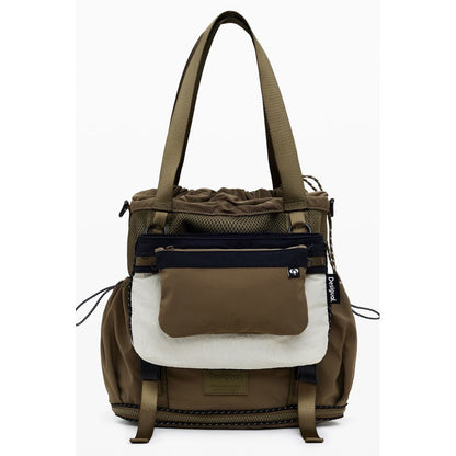 Desigual Green Polyester Women Convertible Handbag with multiple straps, front pocket, transforming from handbag to backpack.