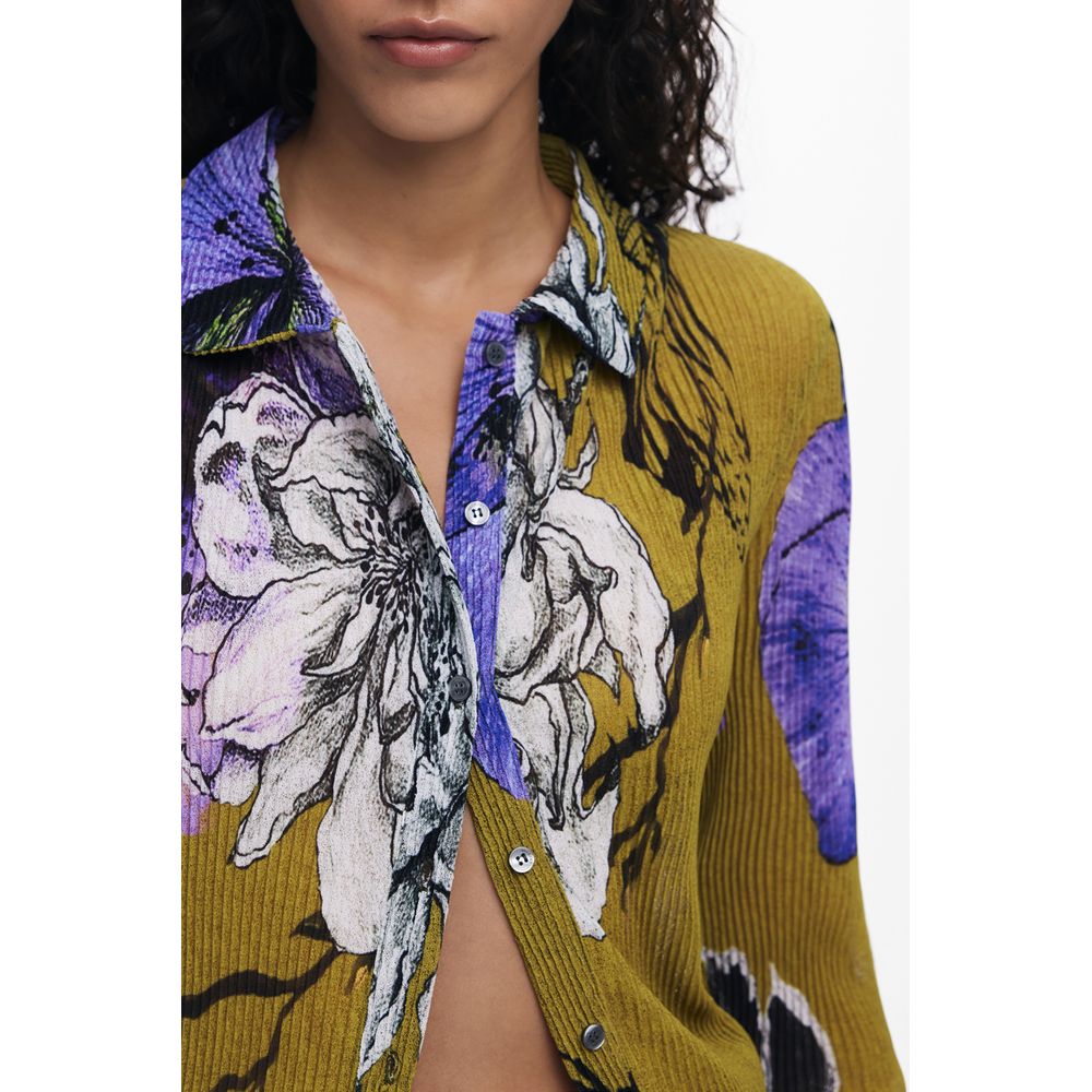 Desigual Green Polyester Women Shirt with floral design, fashion-forward with subtle button details, ideal for modern trendsetters.