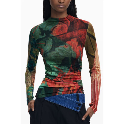 Desigual Green Viscose Women Sweater with Lacroix-inspired pattern and modernist chic design.