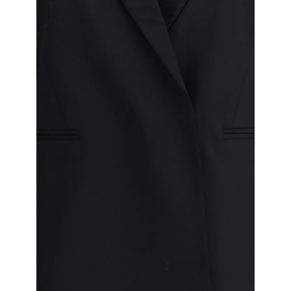Di Stavnitser Black Polyester Blazer with peaked lapels and concealed button closure, featuring elegant design for AW25 season