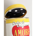 Dolce & Gabbana Amore Leather Multicolor Bag Charm Coin Case Keychain Keyring with vintage-inspired heart print and zipper detail.
