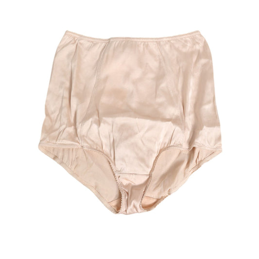 Alt Tag: Dolce & Gabbana Beige Rosato Silk Satin High Waist Underwear in elegant soft satin fabric.