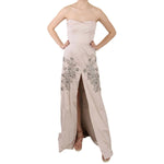Dolce & Gabbana Beige Sequined Flower Flare Ball Gown Dress