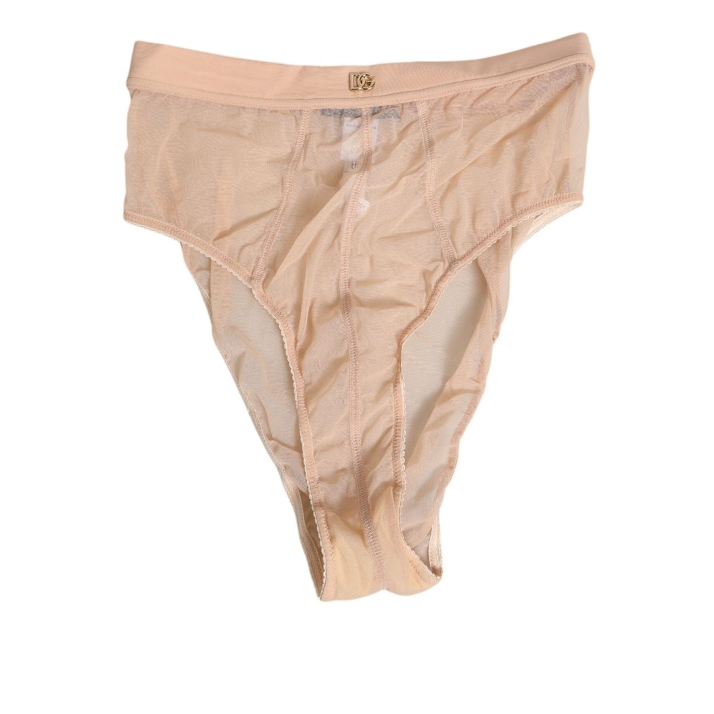 Dolce & Gabbana Beige Sheer Mesh High Waist Panty Underwear with DG logo detail, elegant and comfortable design for everyday wear.
