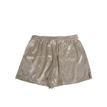 Dolce & Gabbana Beige Silk Satin Elastic Men Boxer Short Swimwear, showcasing luxurious satin finish and elastic waistband for comfort.