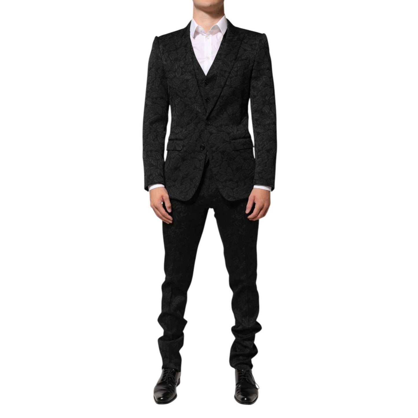 Dolce & Gabbana Black 3 Piece Brocade Jacquard Suit MARTINI