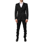 Dolce & Gabbana Black 3 Piece Brocade Jacquard Suit MARTINI featuring a floral pattern, ideal for weddings and high-end events.