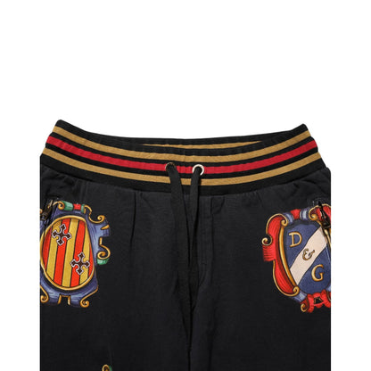 Dolce & Gabbana Black Baroque Crest Logo Men Trackpants Pants