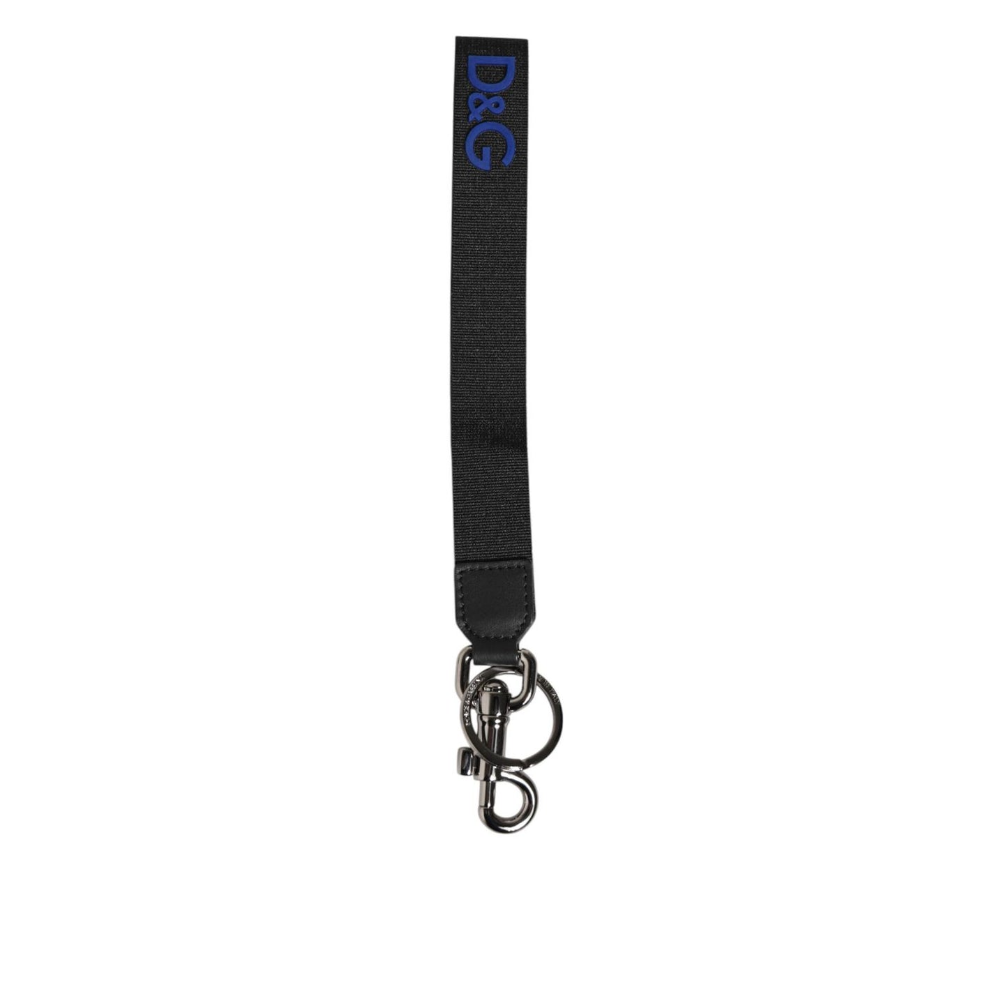 Dolce & Gabbana Black Blue DG Logo Polyester Brass Holder Keychain Keyring