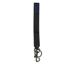 Dolce & Gabbana Black Blue DG Logo Polyester Brass Holder Keychain Keyring with silver metal details.