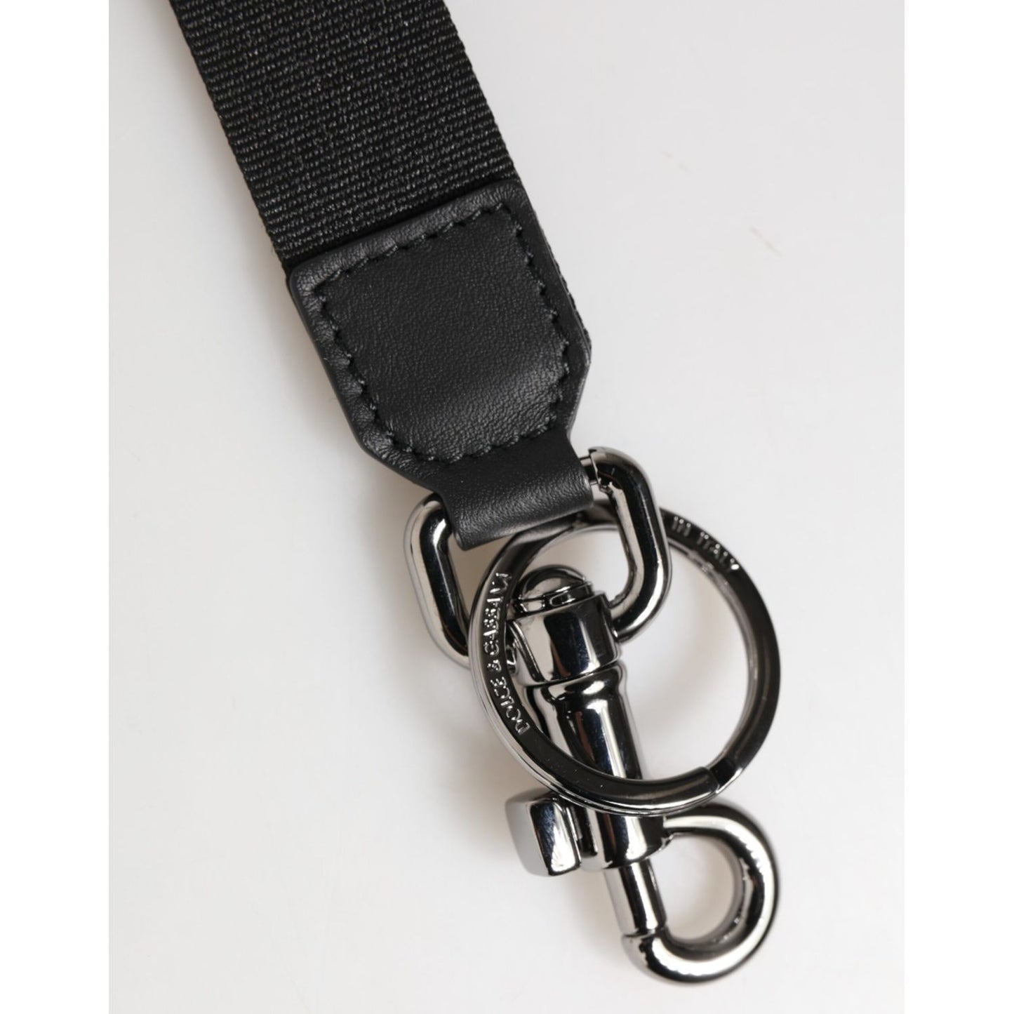 Dolce & Gabbana Black Blue DG Logo Polyester Brass Holder Keychain Keyring close-up view