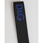 Dolce & Gabbana Black Blue DG Logo Polyester Brass Holder Keychain Keyring close-up