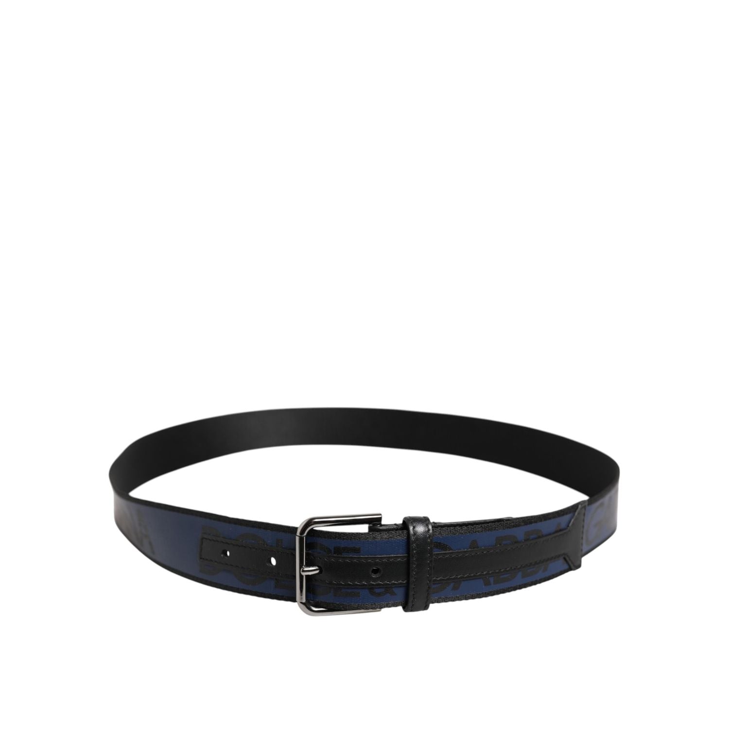 Dolce & Gabbana Black Blue DG Logo Silver Metal Buckle Belt