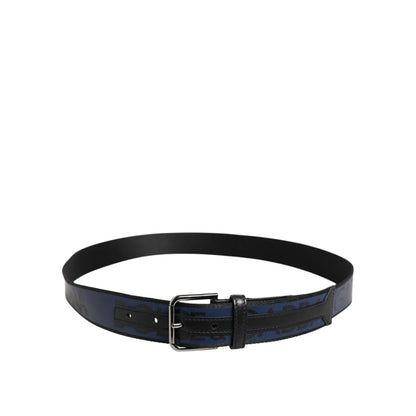 Dolce & Gabbana Black Blue DG Logo Silver Metal Buckle Belt