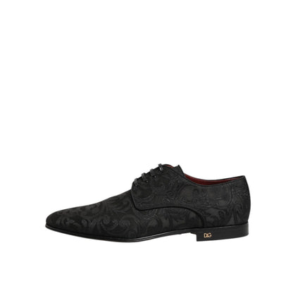 Dolce & Gabbana Black Brocade Lace Up Derby Men Dress Shoes