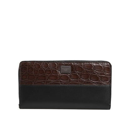 Dolce & Gabbana Black Brown Exotic Leather Men Continental Clutch Wallet