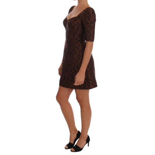 Dolce & Gabbana Black Brown Floral Brocade A-Line Dress DR1222-1