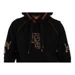 Dolce & Gabbana Black Brown Leopard Cotton Hooded Pullover Sweater
