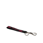 Dolce & Gabbana Black Burgundy Nylon DG Logo Crown Holder Keychain Keyring with silver-tone hardware and crown emblem.
