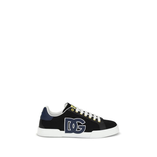 Dolce & Gabbana Black Calf Leather Bos Taurus Low Top Sneakers