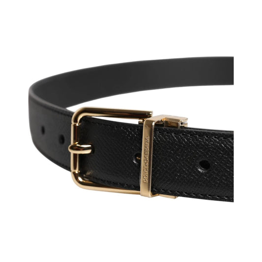 Dolce & Gabbana Black Calfskin Leather Gold Metal Buckle Belt with engraved logo, 3cm wide, genuine Italian craftsmanship