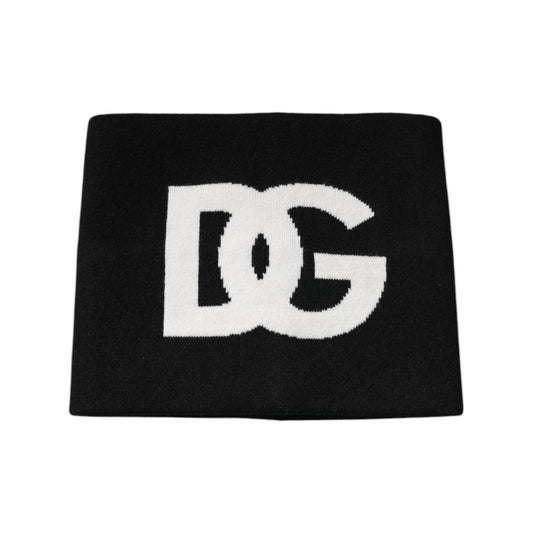 Dolce & Gabbana Black Cashmere DG Logo Square Handkerchief Scarf with iconic logo, luxury men's accessory, 100% cashmere, 20cm x 20cm.