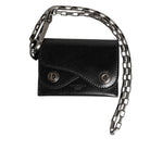 Dolce & Gabbana Black Cavallo Leather Wallet Chain Snap Bifold Card Holder with silver-tone chain and DG monogram hardware.