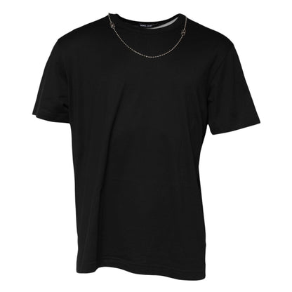 Dolce & Gabbana Black Chain Necklace Cotton Crewneck T-shirt