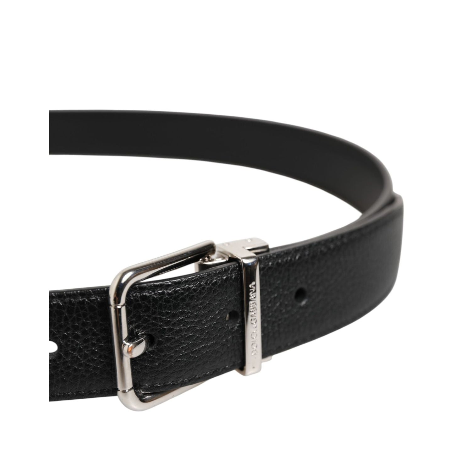 Dolce & Gabbana Black Classic Leather Silver Tone Buckle Belt