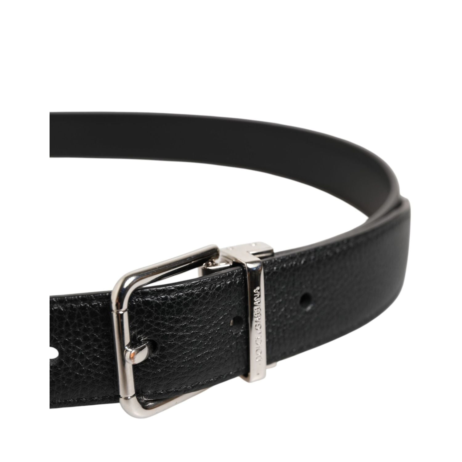 Dolce & Gabbana Black Classic Leather Silver Tone Buckle Belt