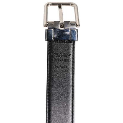 Dolce & Gabbana Black Classic Leather Silver Tone Buckle Belt