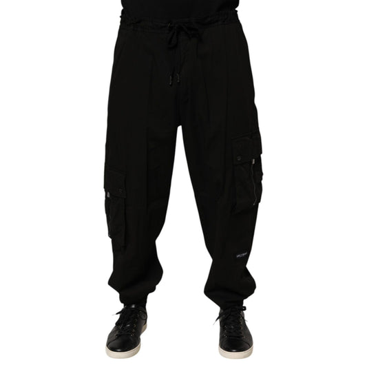 Dolce & Gabbana Black Cotton Cargo Jogger Sweatpants Pants showcasing premium fabric and multiple pockets for a luxurious athleisure style.
