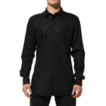 Dolce & Gabbana Black Cotton Embellished Collar Men’s Shirt with red detailed cuffs