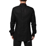 Dolce & Gabbana Black Cotton Embellished Collar Men’s Shirt, back view showcasing red details and premium stitching.