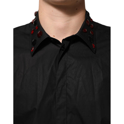 Dolce & Gabbana Black Cotton Embellished Collar Men’s Shirt