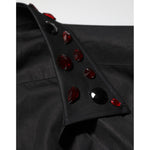 Dolce & Gabbana Black Cotton Embellished Collar Men’s Shirt close-up of red embellished collar details.
