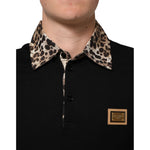 Dolce & Gabbana Black Cotton Leopard Collar Polo T-shirt